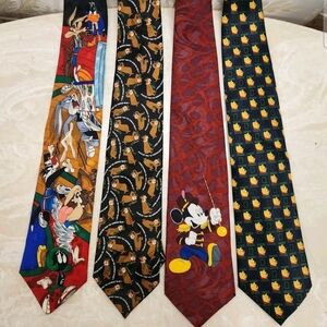 VINTAGE  LOT of 4 Cartoon Character Ties Neckties Yogi Disney Looney Tunes Pooh